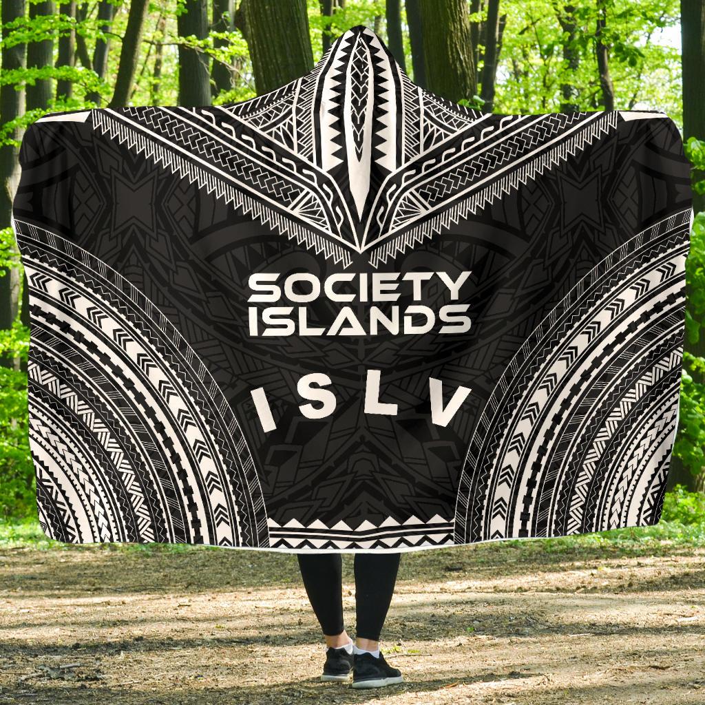 Society Islands Polynesian Chief Hooded Blanket - Black Version Hooded Blanket Black - Polynesian Pride