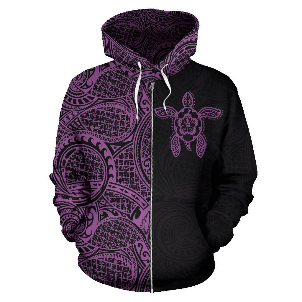 Turtle Hoodie Zip up Polynesian Half Style Violet - Polynesian Pride