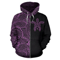 Turtle Hoodie Zip up Polynesian Half Style Violet - Polynesian Pride