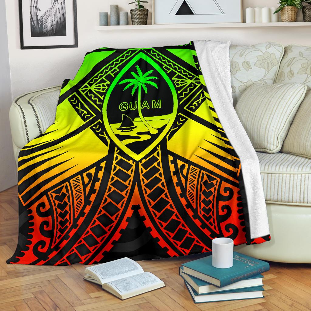 Guam Polynesian Premium Blanket - Guam Reggae Seal with Polynesian Tattoo White - Polynesian Pride