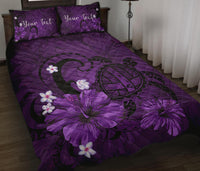 Personalized - Hawaii Map Turtle Hibiscus Plumeria Polynesian Quilt Bed Set - Purple - Polynesian Pride