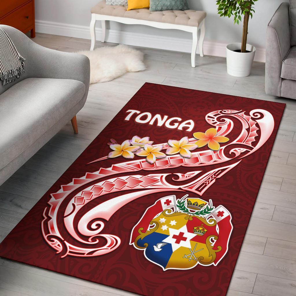 Tonga Area Rug - Tonga Coat Of Arms With Polynesian Patterns Red - Polynesian Pride