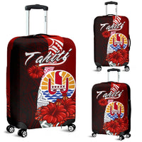 Tahiti Polynesian Luggage Covers - Coat Of Arm With Hibiscus Red - Polynesian Pride
