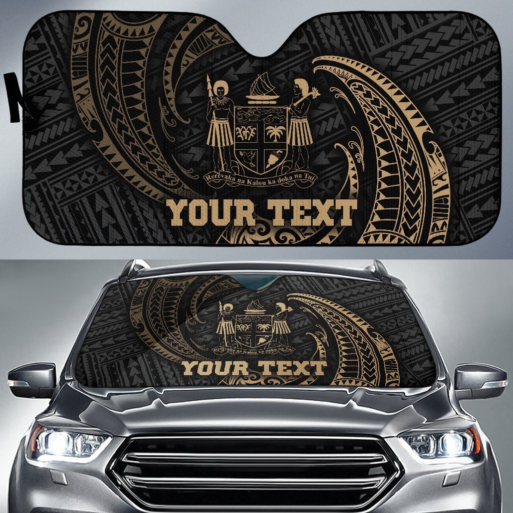 Polynesian Fiji Custom Personalised Sun Shades - Gold Tribal Wave Auto Sun Shade Universal Fit Gold - Polynesian Pride