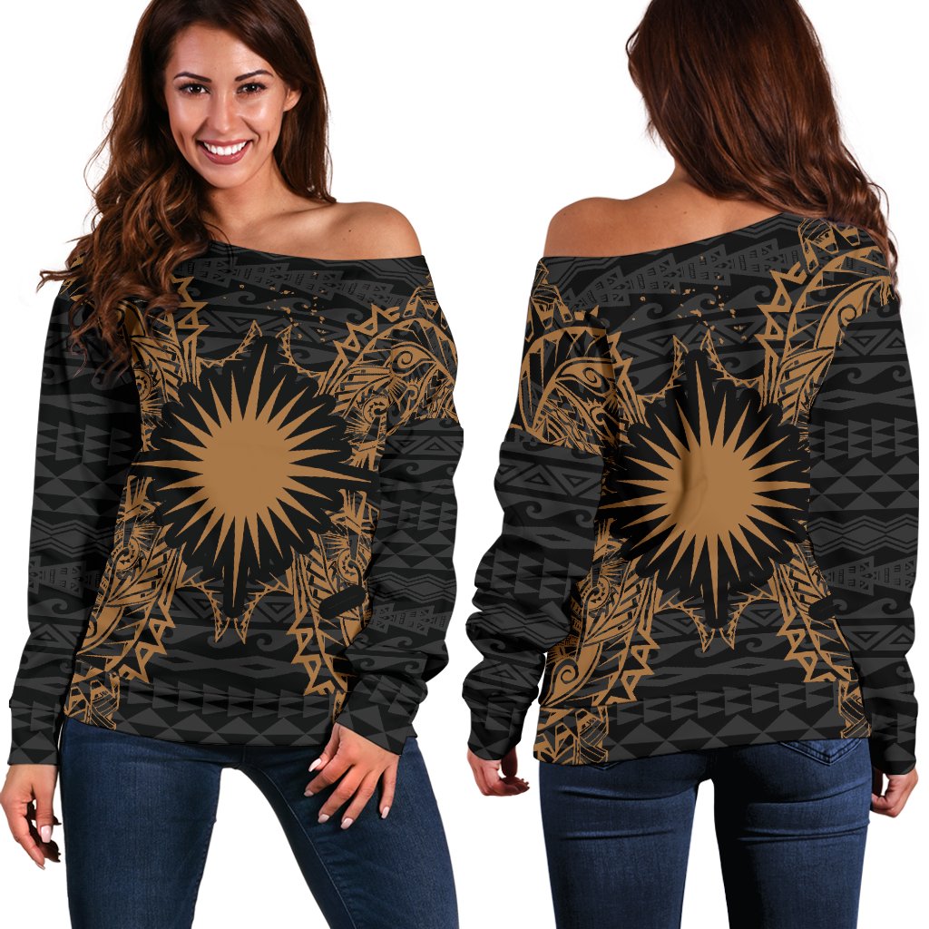 Marshall Islands Polynesian Shoulder Sweater Map Gold Gold - Polynesian Pride