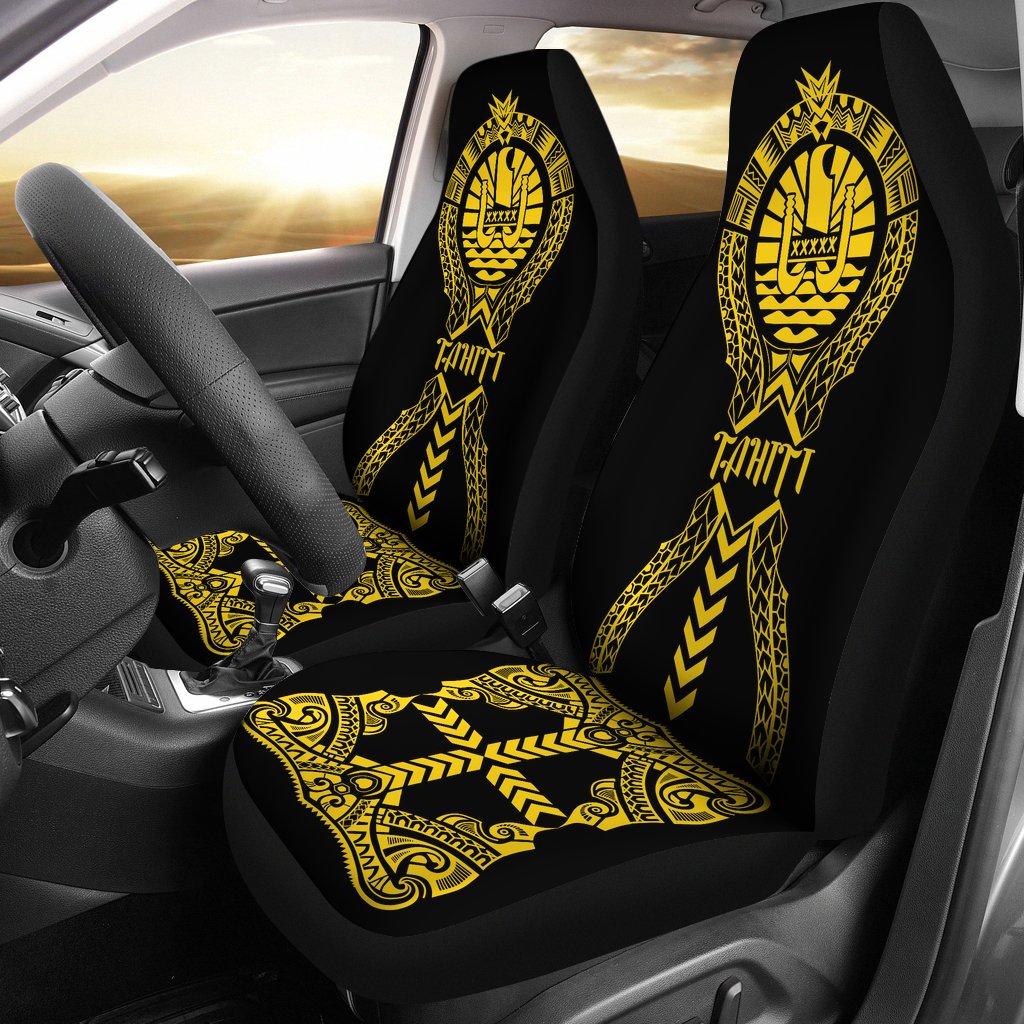 Tahiti Car Seat Covers - Tahiti Flag Polynesian Tribal Black Yellow Universal Fit Black - Yellow - Polynesian Pride