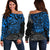 Guam Polynesian Off Shoulder Sweater (Women) - Blue Turtle Flowing Blue - Polynesian Pride