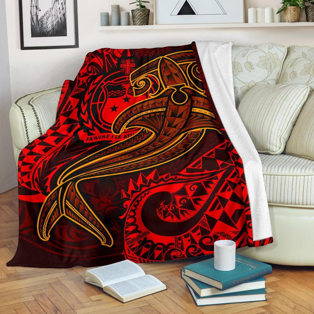 Samoa Premium Blanket - Red Shark Polynesian Tattoo White - Polynesian Pride