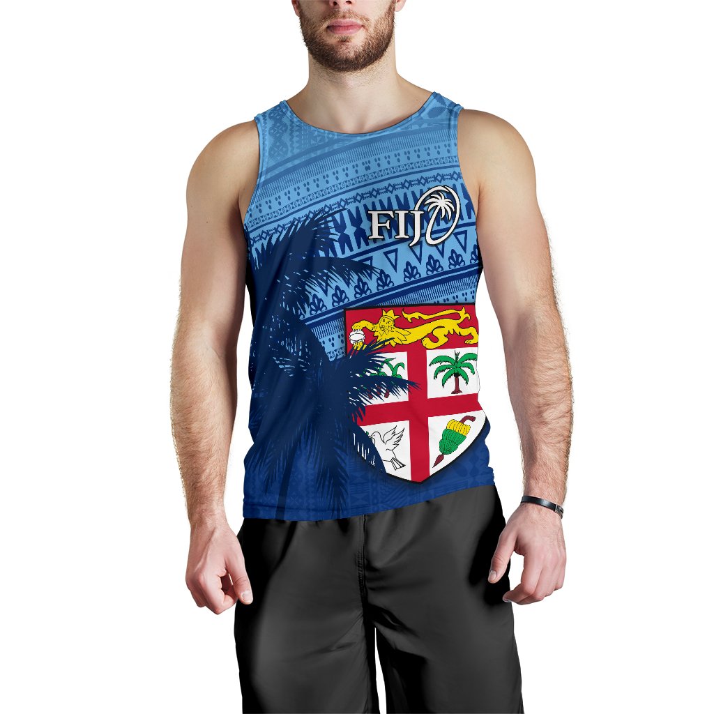 Fiji Rugby Makare And Tapa Patterns Men's Tank Top Blue Blue - Polynesian Pride