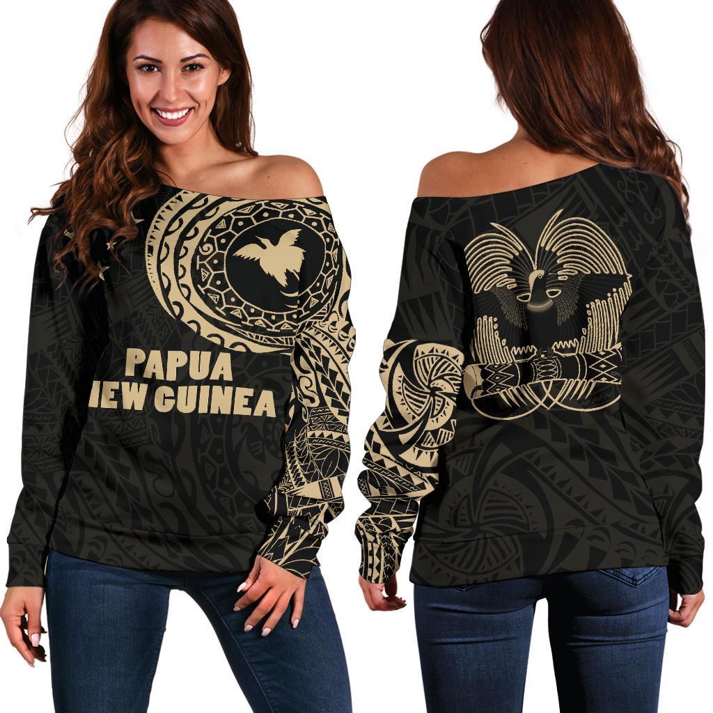 Papua New Guinea in My Heart Tattoo Style Off Shoulder Sweater A7 Black - Polynesian Pride