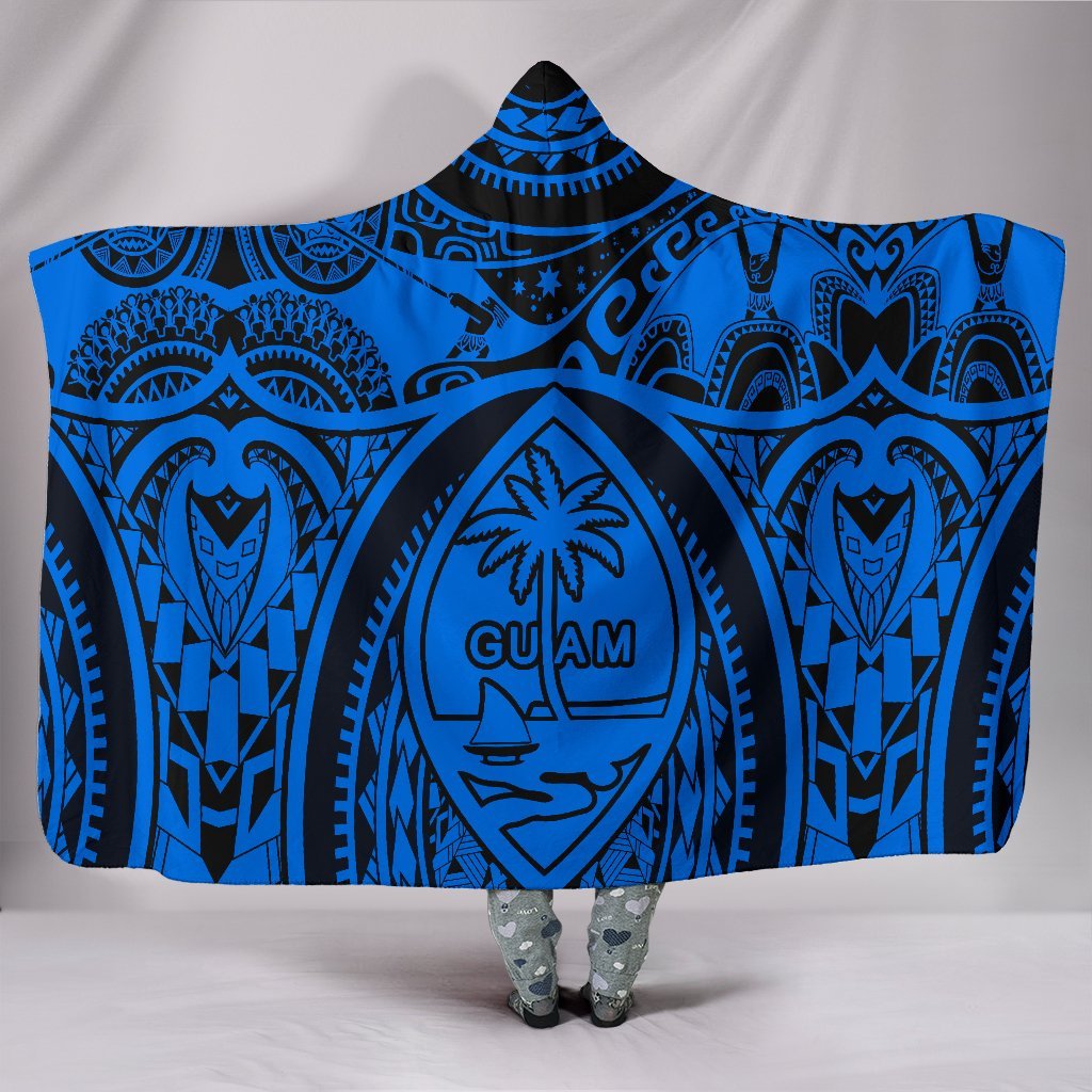 Polynesian Hooded Blankets - Guam Flag, Seal with Maui Moana Tattoo Hooded Blanket Blue - Polynesian Pride