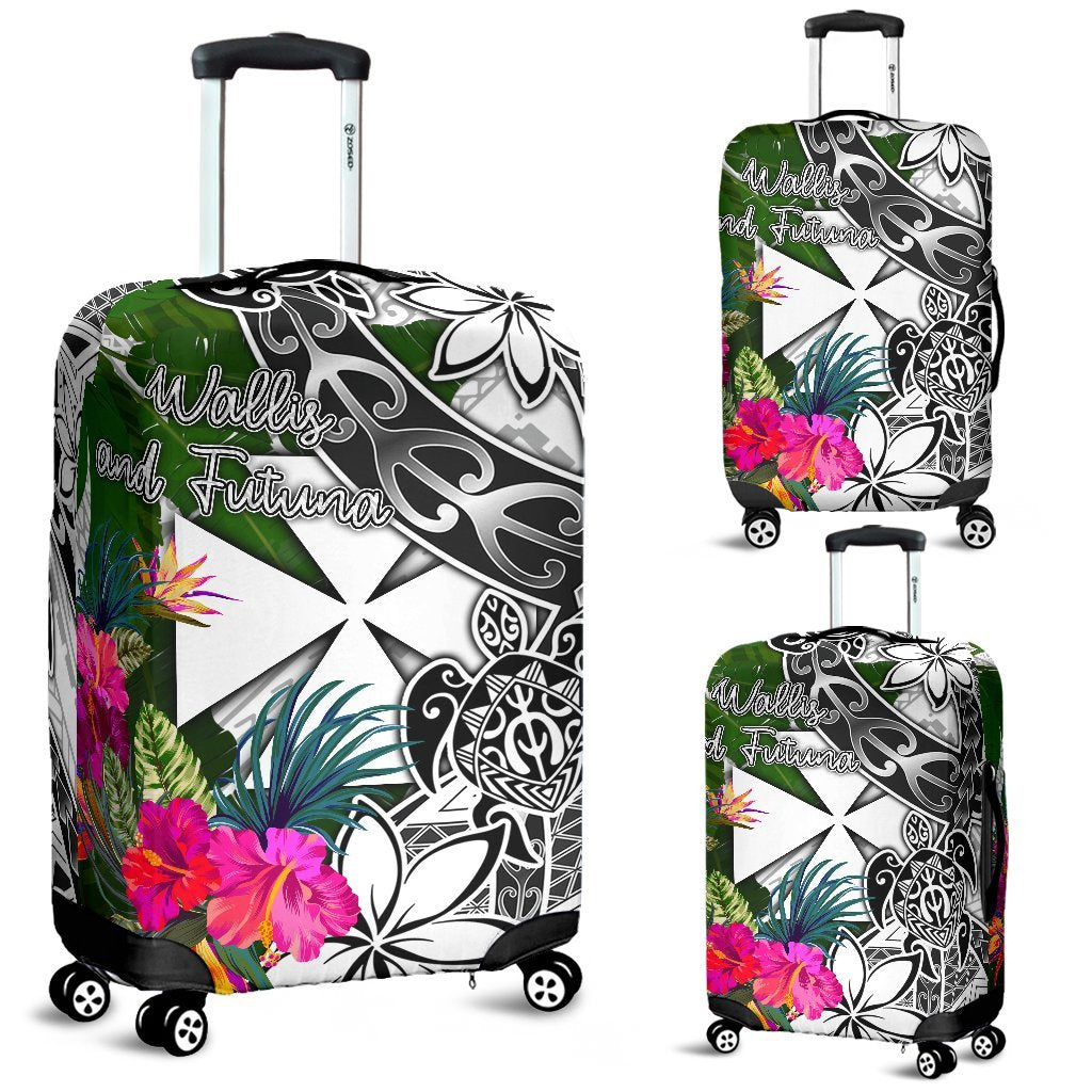 Wallis And Futuna Luggage Covers White - Turtle Plumeria Banana Leaf White - Polynesian Pride