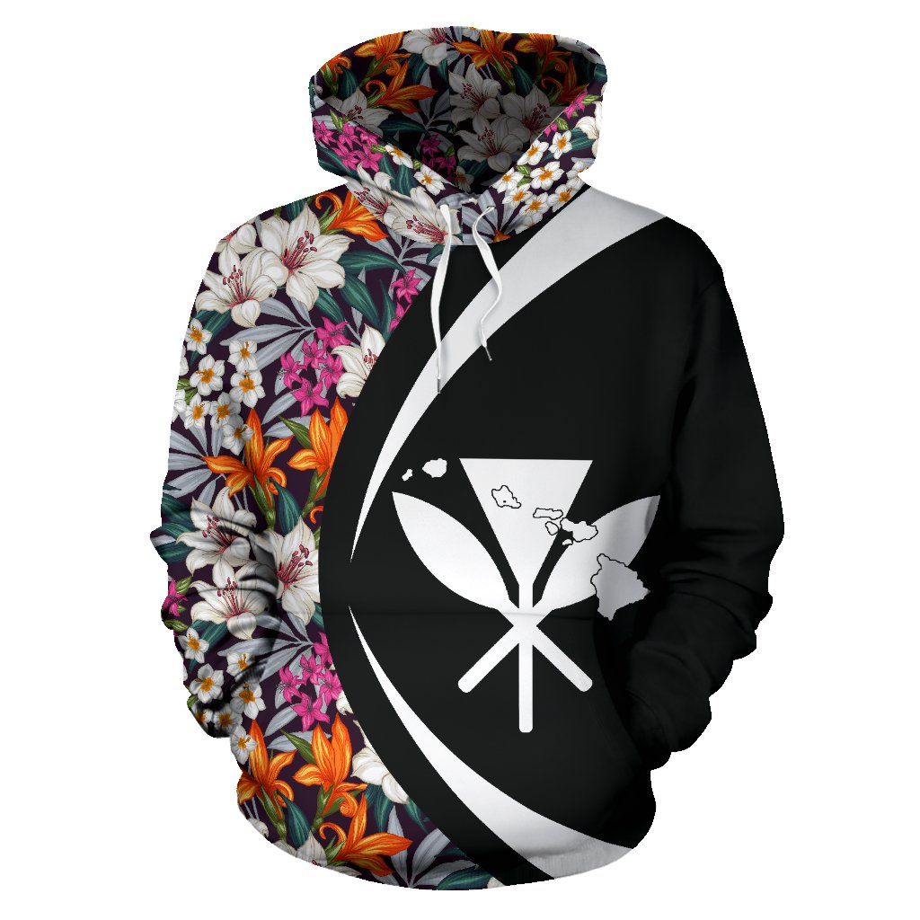 Kanaka Seamless Exotic Pattern With Tropical Leaves Flowers Hoodie Circle Style - Polynesian Pride