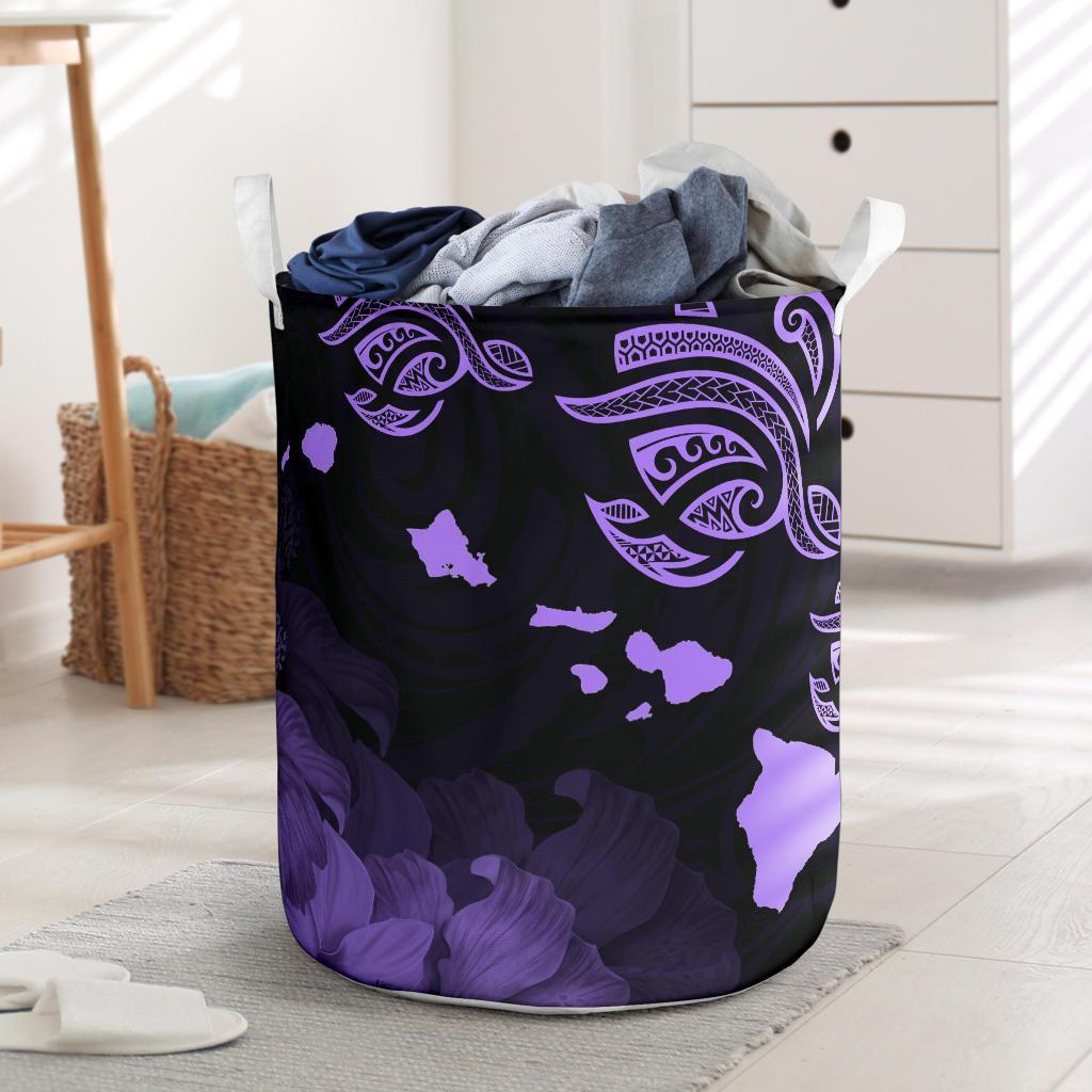 Hawaii Hibiscus Map Polynesian Ancient Violet Turtle Laundry Basket AH Laundry Basket - 1 One Size Violet - Polynesian Pride