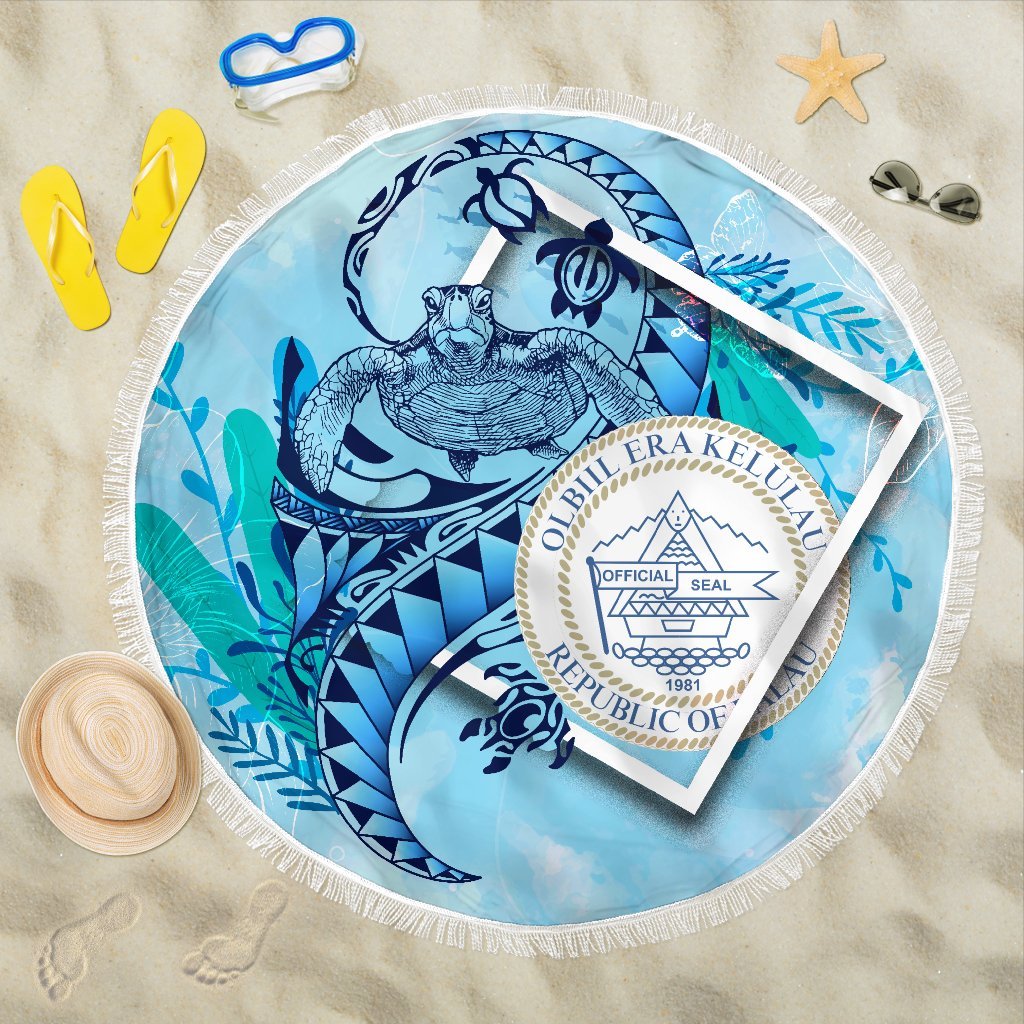 Palau Beach Blanket - Turtle Under The Sea Style Beach Blanket - Palau One Size Blue - Polynesian Pride