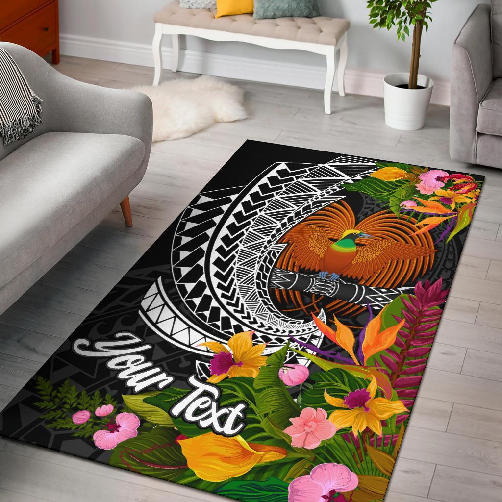 Papua New Guinea Area Rug - Custom Personalised Seal Spiral Polynesian Patterns Black - Polynesian Pride