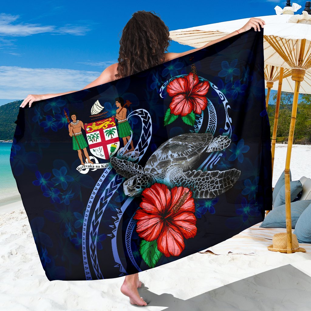 Fiji Polynesian Sarong - Blue Turtle Hibiscus One Style One Size Blue - Polynesian Pride