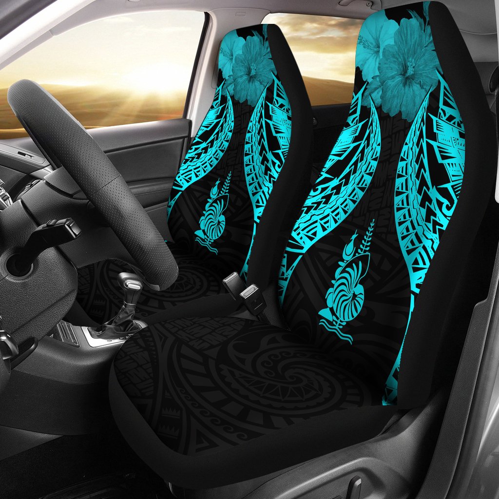 New Caledonia Polynesian Car Seat Covers Pride Seal And Hibiscus Neon Blue Universal Fit Blue - Polynesian Pride