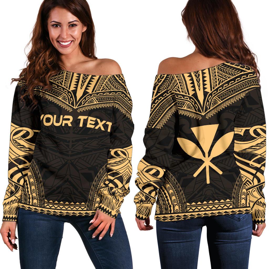 Kanaka Maoli Polynesian Chief Custom Personalised Women's Off Shoulder Sweater - Gold Version Gold - Polynesian Pride