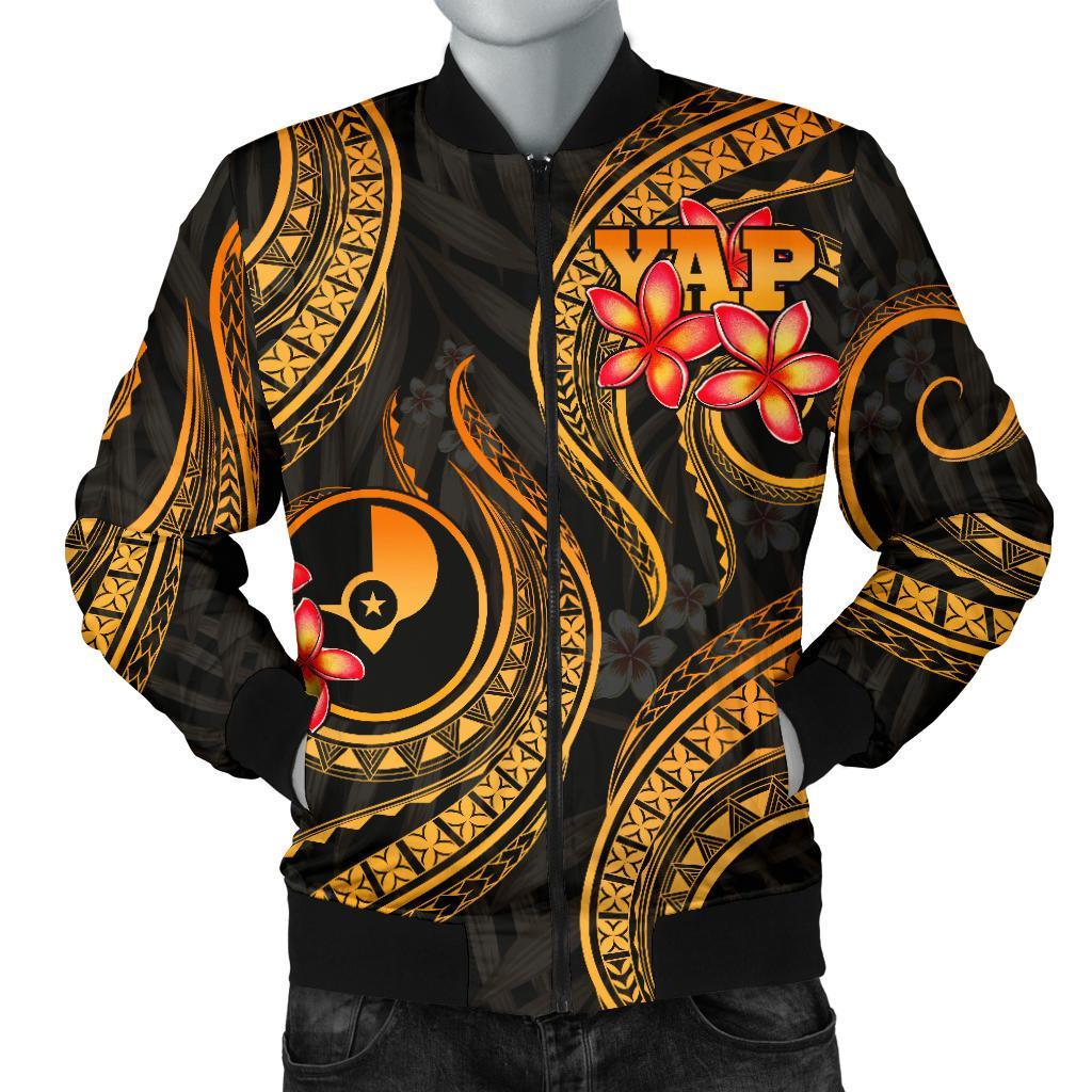 Yap Micronesian Men Bomber Jacket - Gold Plumeria - Polynesian Pride