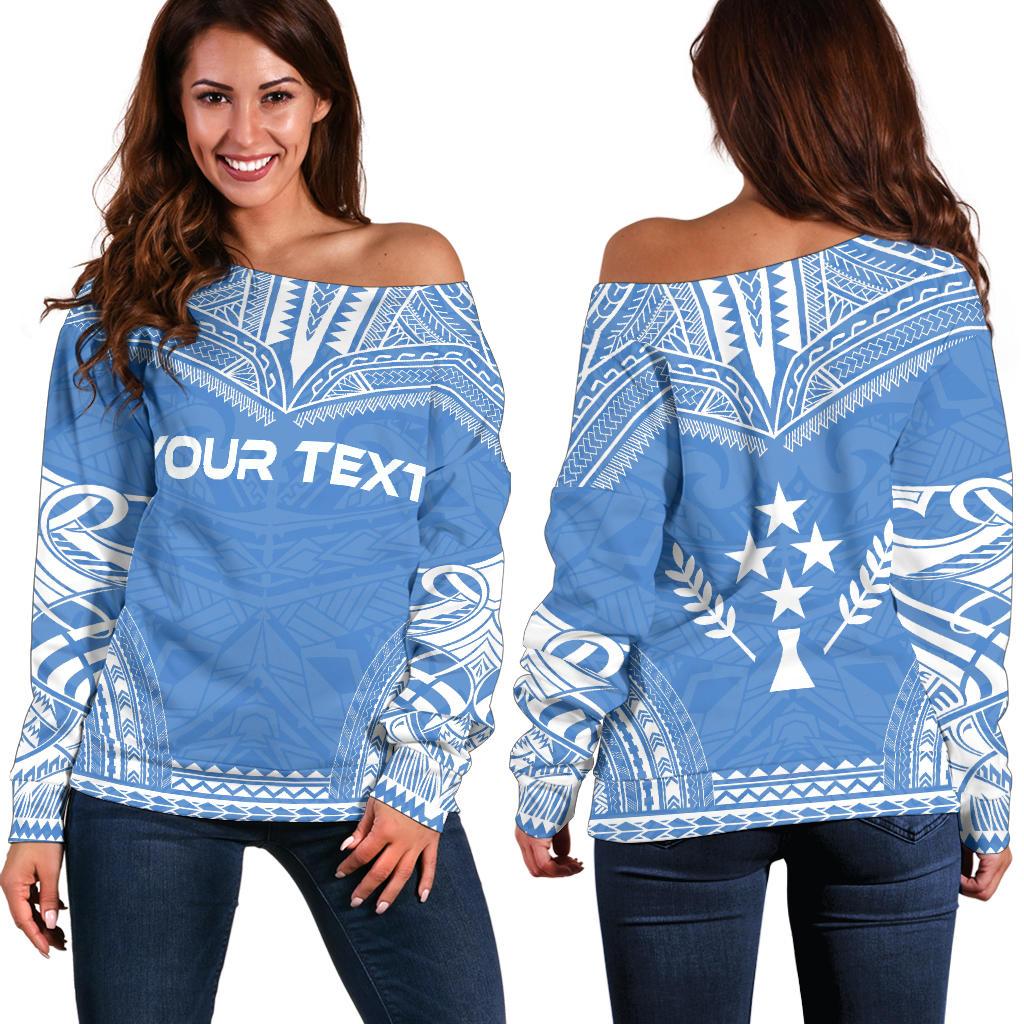 Kosrae Polynesian Chief Custom Personalised Women's Off Shoulder Sweater - Flag Version Blue - Polynesian Pride