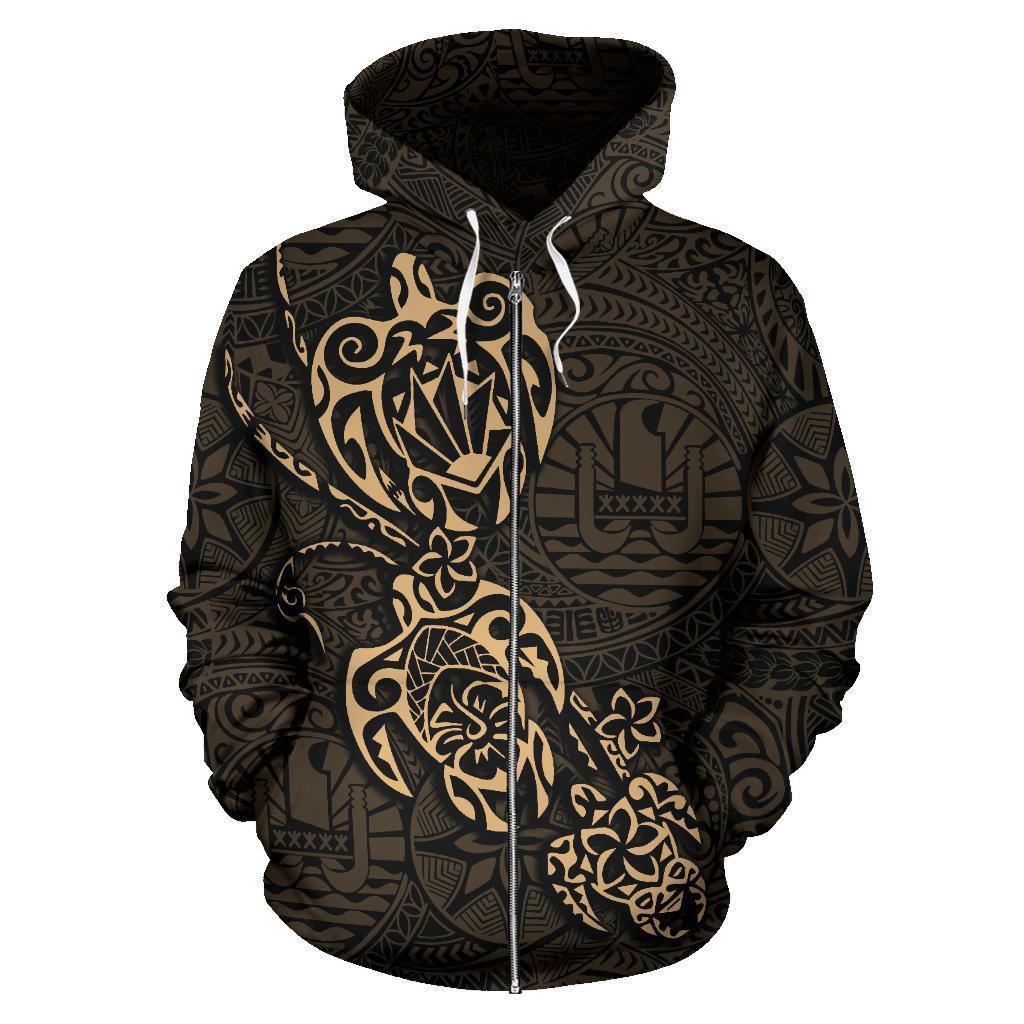 Tahiti Polynesian Family Turtles Zip up Hoodie Gold - Polynesian Pride
