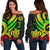 American Samoa Women's Off Shoulder Sweater - Reggae Tentacle Turtle Art - Polynesian Pride