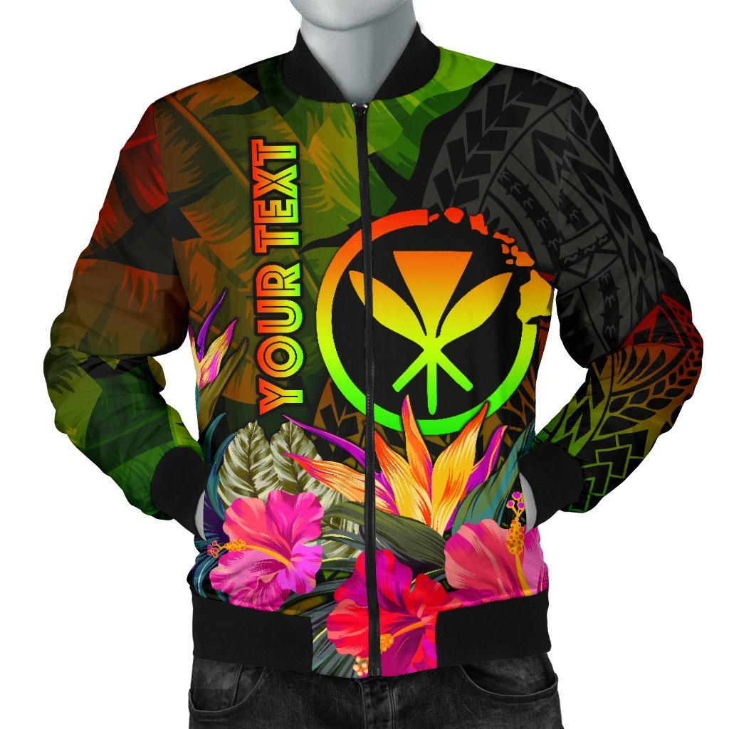 Polynesian Hawaii Kanaka Maoli Polynesian Personalised Men's Bomber Jacket - Hibiscus and Banana Leaves Reggae - Polynesian Pride