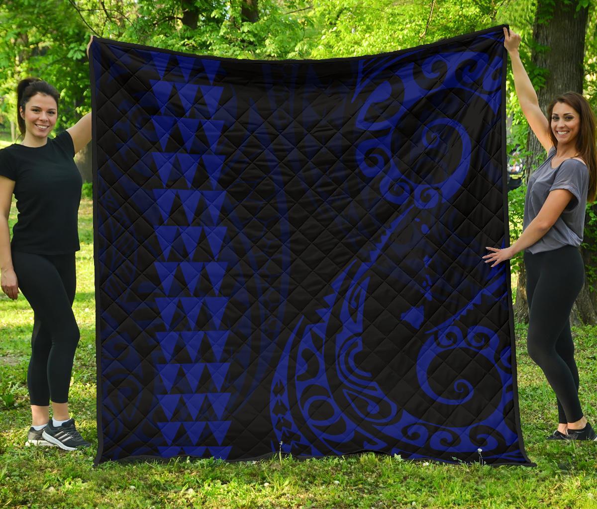 Hawaii Kakau Blue Polynesian Premium Quilt Blue - Polynesian Pride