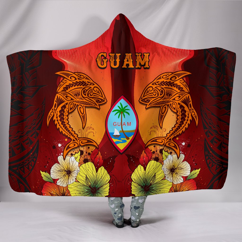 Guam Hooded Blankets - Tribal Tuna Fish Hooded Blanket Orange - Polynesian Pride