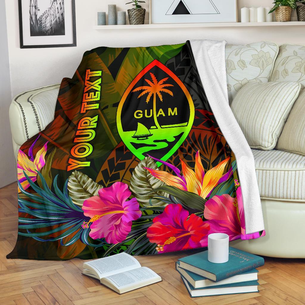 Guam Polynesian Personalised Premium Blanket - Hibiscus and Banana Leaves White - Polynesian Pride