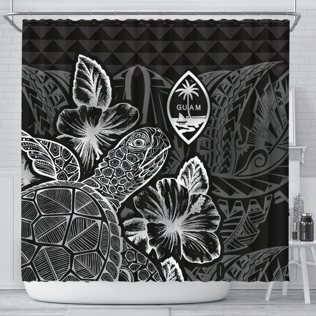 Guam Shower Curtain Turtle Hibiscus Black 177 x 172 (cm) Black - Polynesian Pride