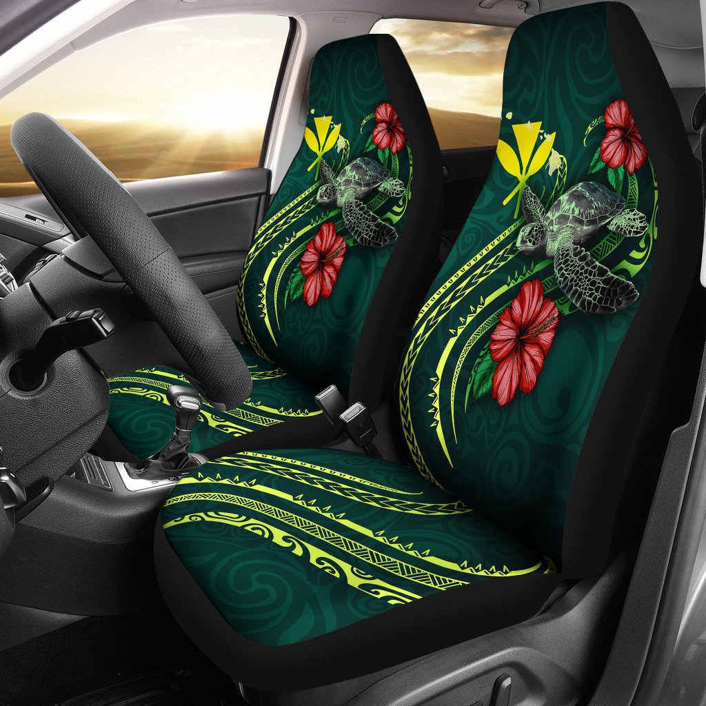 Hawaii Polynesian Car Seat Covers - Green Turtle Hibiscus Universal Fit Green - Polynesian Pride