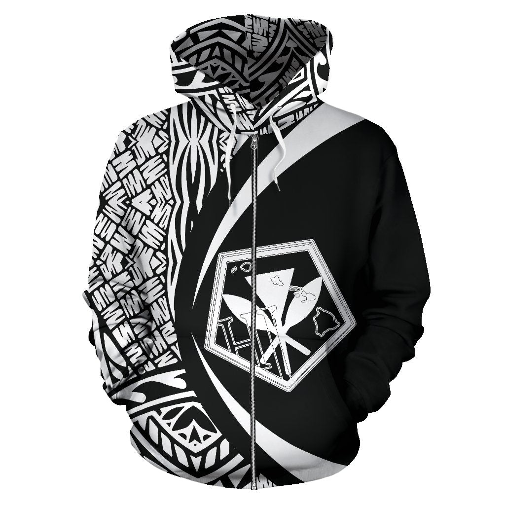 Kanaka Polynesian Zip up Hoodie Tribal Circle Style White Color - Polynesian Pride