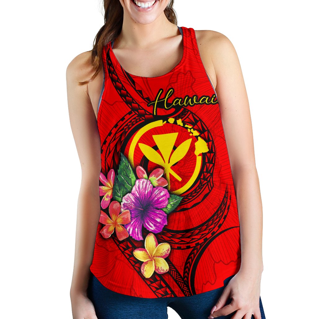 Hawaii Polynesian Women's Racerback Tank - Floral With Seal Red Red - Polynesian Pride