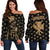 Hawaii King Kanaka Maoli Golden Women's Off Shoulder Sweater Black - Polynesian Pride