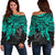 Polynesian Hawaii Women's Off Shoulder Sweater - Turquoise Turtle BLUE - Polynesian Pride