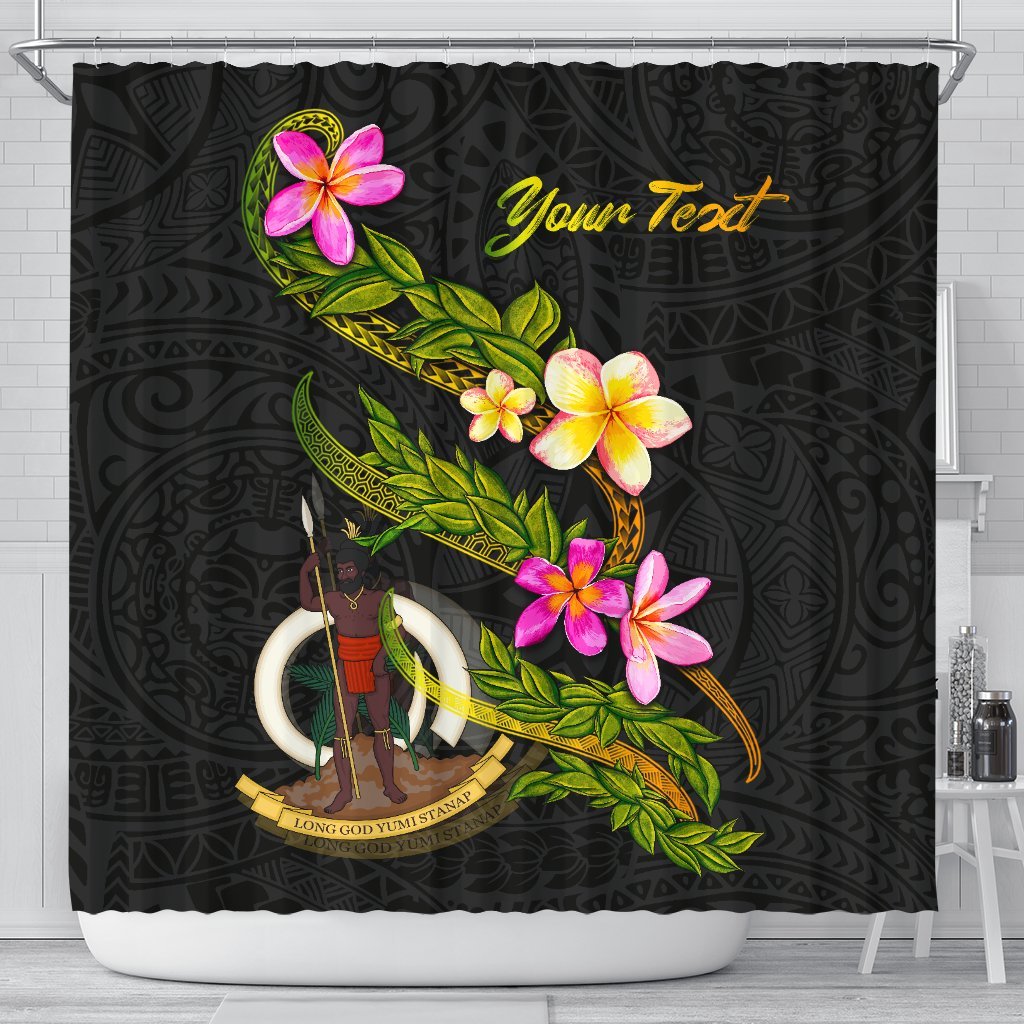 Vanuatu Polynesian Custom Persona Shower Curtain - Plumeria Tribal 177 x 172 (cm) Black - Polynesian Pride