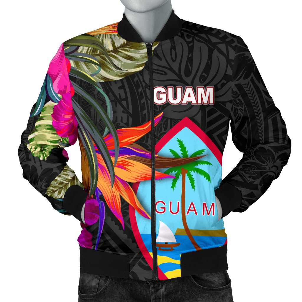 Guam Men's Bomber Jacket - Hibiscus Polynesian Pattern - Polynesian Pride