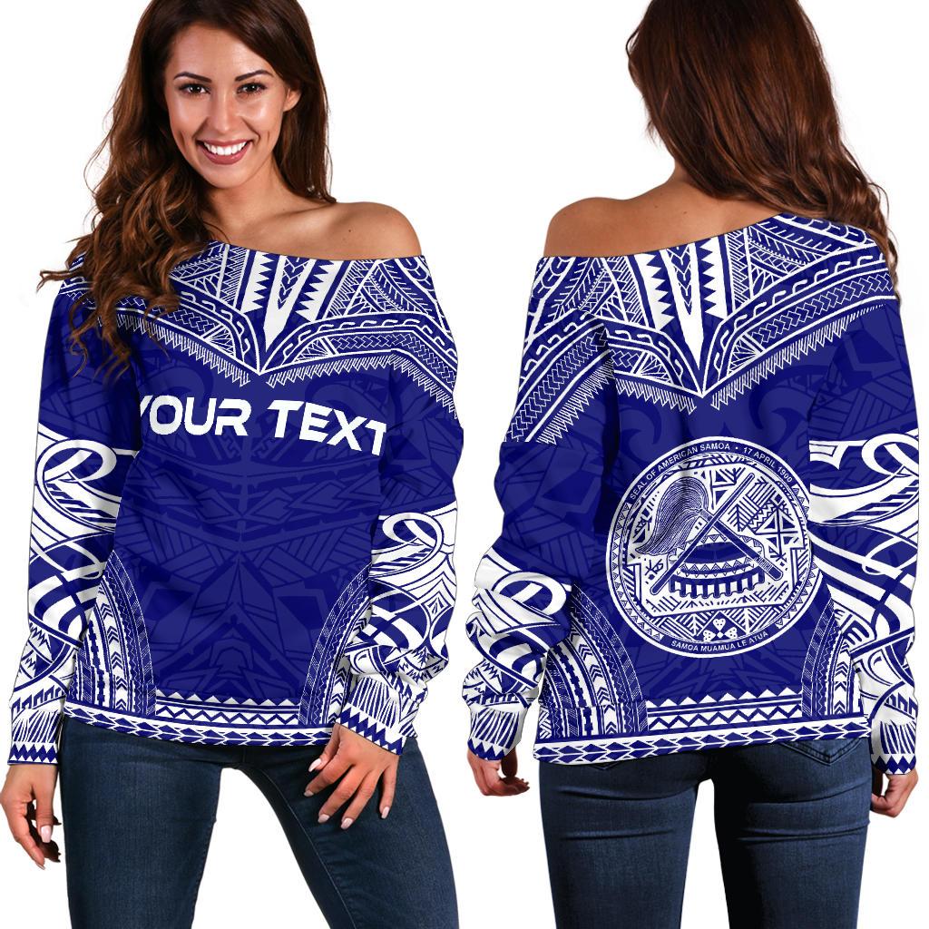 American Samoa Polynesian Chief Custom Personalised Women's Off Shoulder Sweater - Flag Version Blue - Polynesian Pride