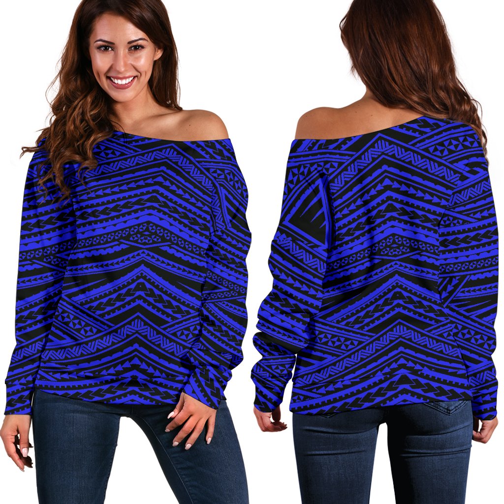 Polynesian Women's Off Shoulder Sweater 14 Blue - Polynesian Pride