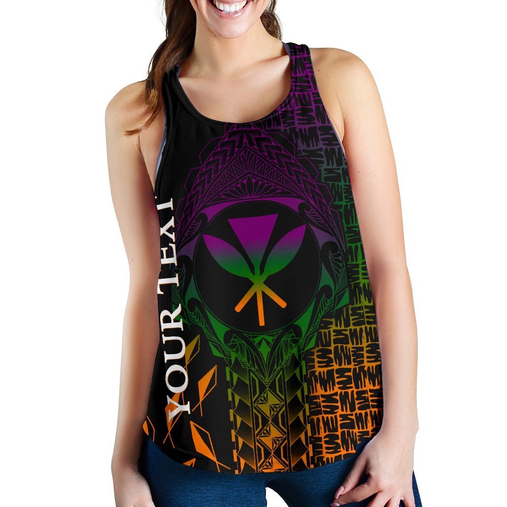 Hawaii Custom Personalised Women's Racerback Tank - Kanaka Maoli Rocket Style Black - Polynesian Pride