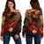 Hawaii Polynesian Women's Off Shoulder Sweater - Plumeria Flowers And Waves Black - Polynesian Pride