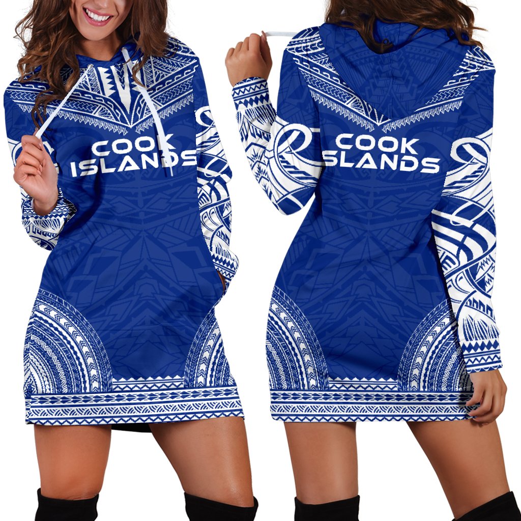 Cook Islands Women's Hoodie Dress - Polynesian Flag Chief Blue - Polynesian Pride