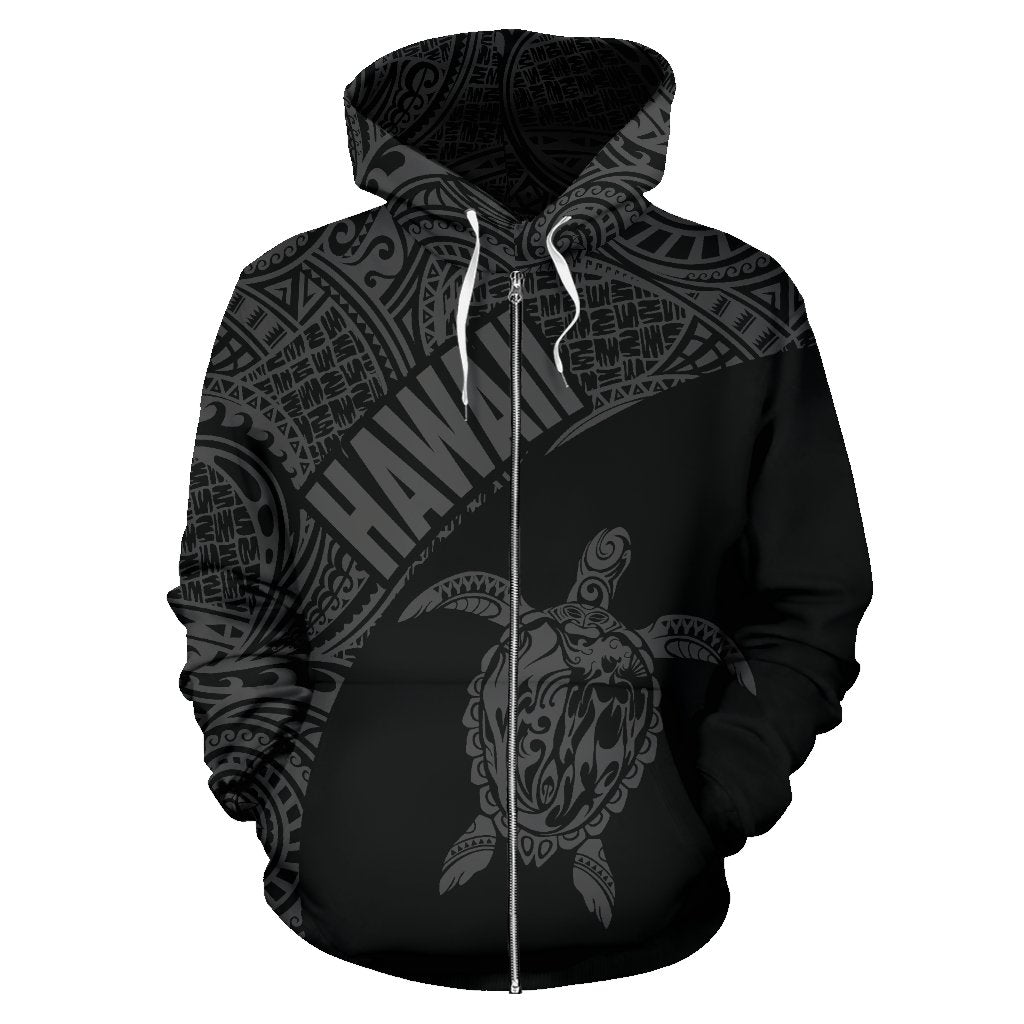 Hawaii Zip up Hoodie Hawaii Turtle Mermaid Polynesian Tattoo Gray Version - Polynesian Pride