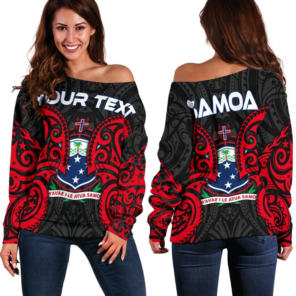 Samoa Polynesian Custom Personalised Women's Off Shoulder Sweater - Samoan Spirit Black - Polynesian Pride