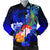 Custom Personalised Yap Men's Bomber Jacket - Humpback Whale with Tropical Flowers (Blue) Blue - Polynesian Pride