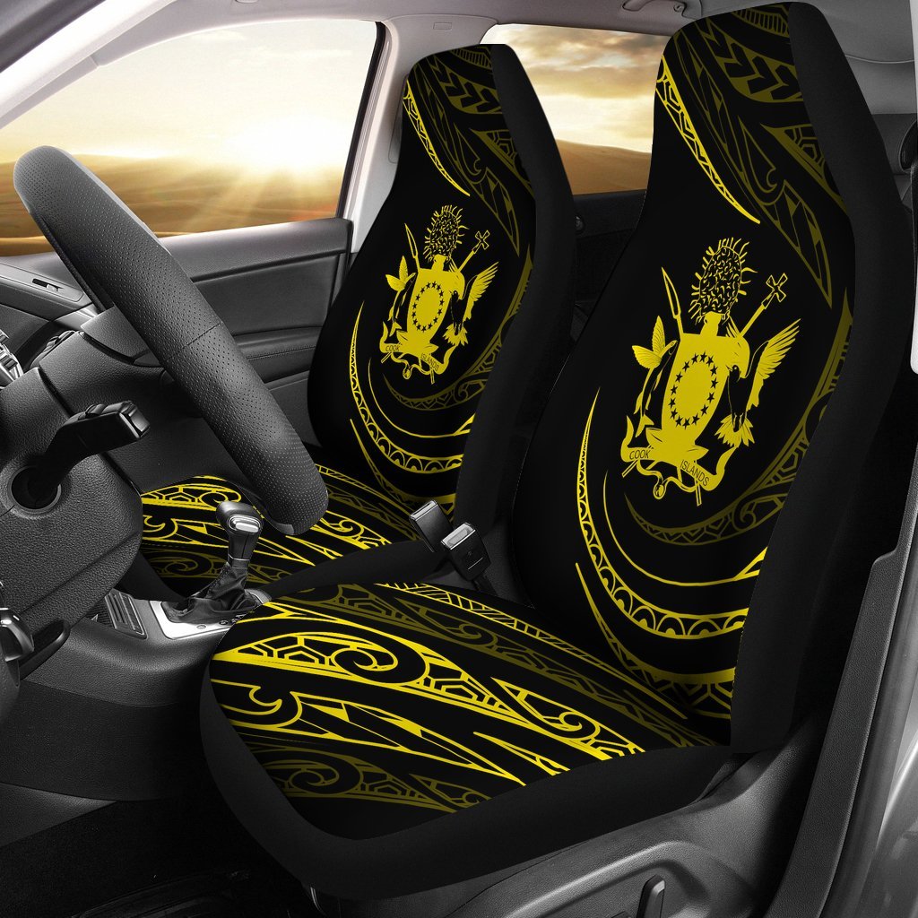 Cook Islands Car Seat Covers - Yellow - Frida Style Universal Fit Black - Polynesian Pride
