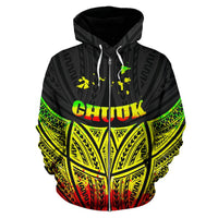 Chuuk Polynesian Zip up Hoodie Reggae Pride Map and Seal - Polynesian Pride