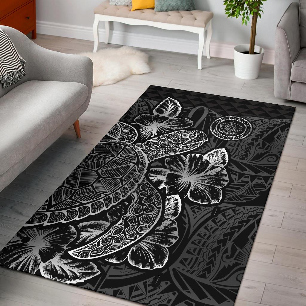 Palau Area Rugs Turtle Hibiscus Black Black - Polynesian Pride